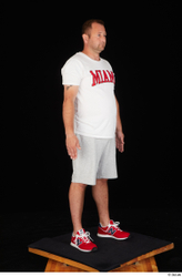 Whole Body Man White Sports Shirt Shorts Chubby Standing Studio photo references